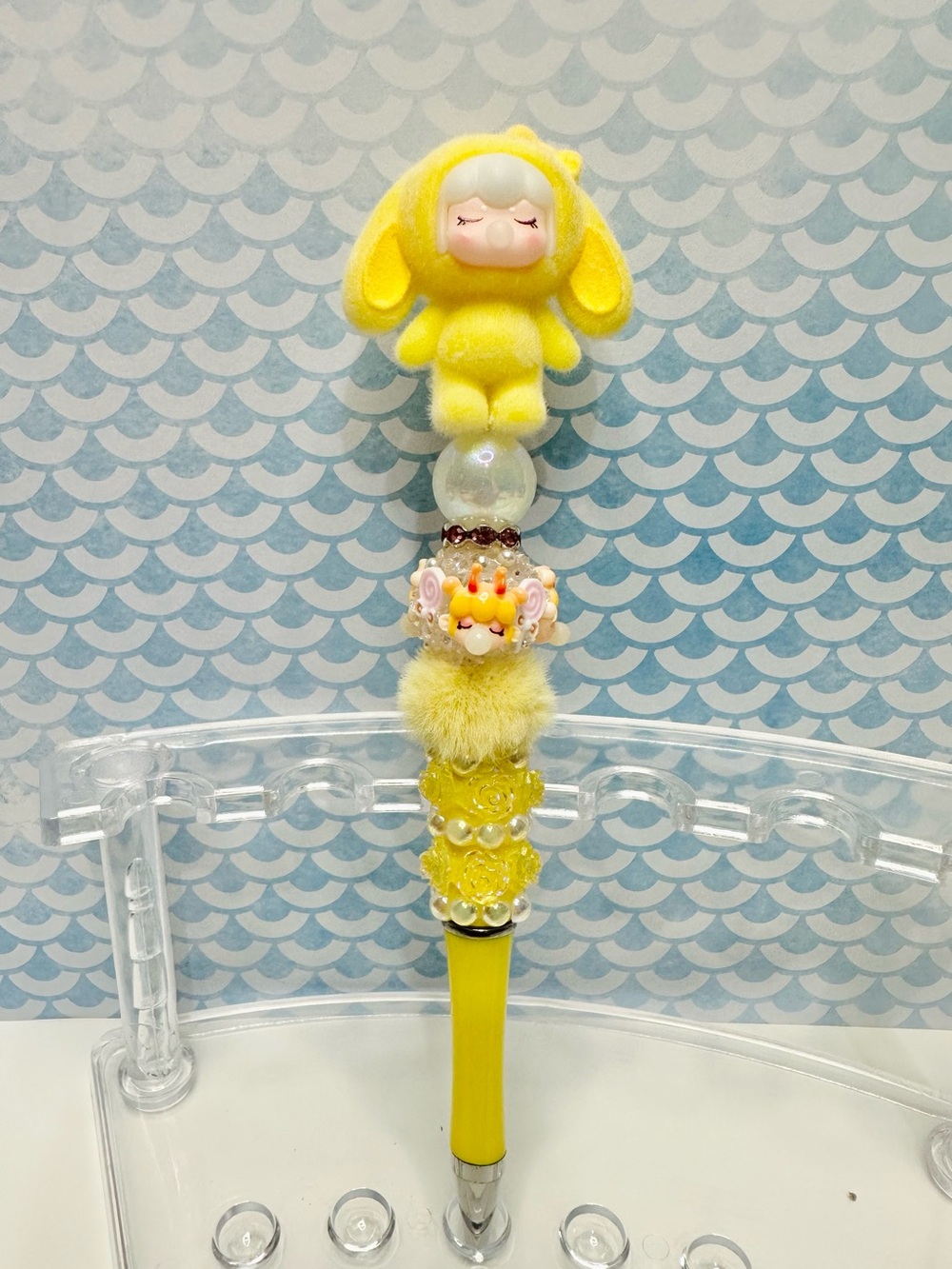 Yellow Nanci Plush Character Bead Fun Pen - with refill